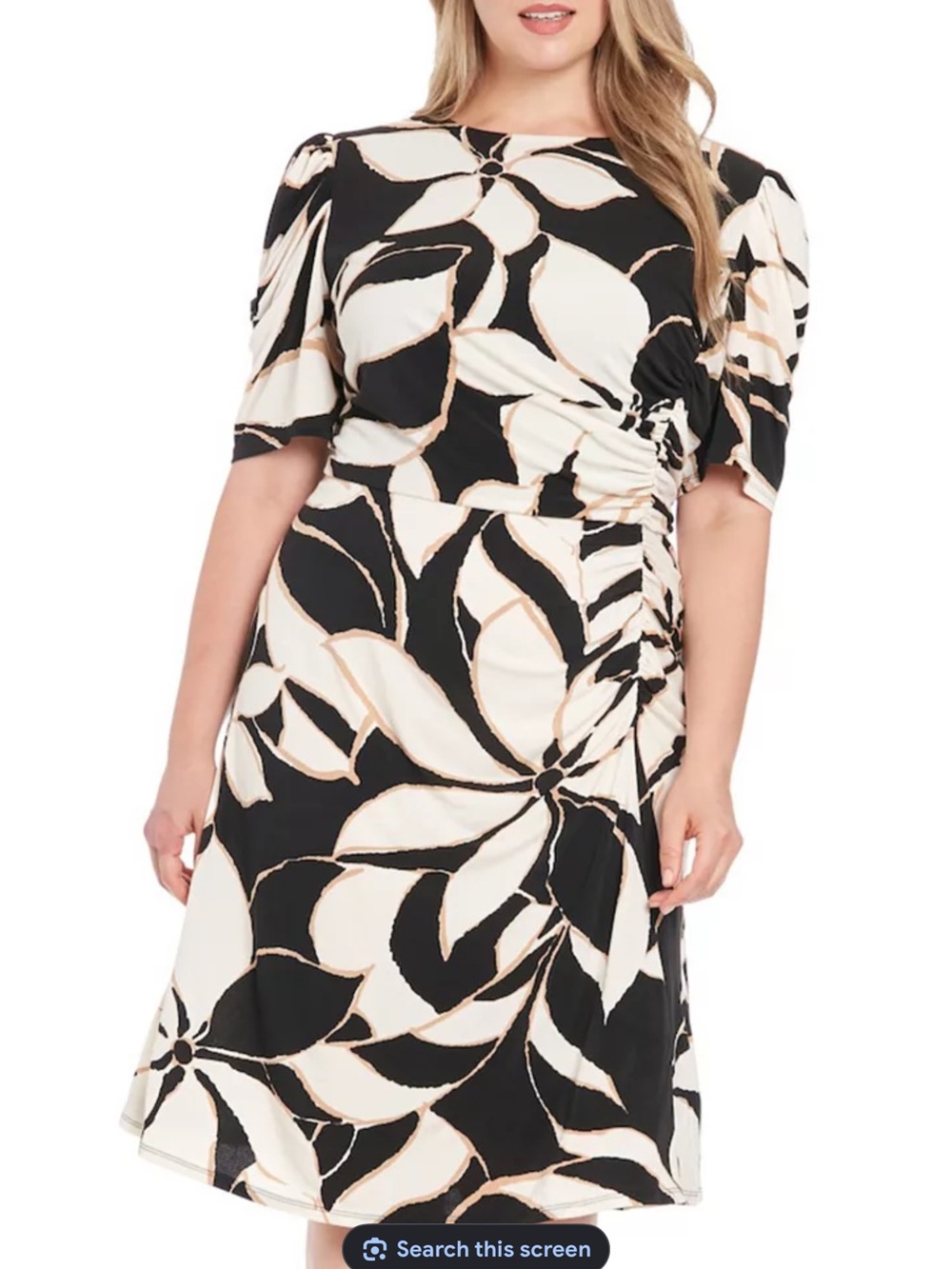 London Times Floral Puff Draped Sleeve Ruched Midi Dress Womens 14 NWT